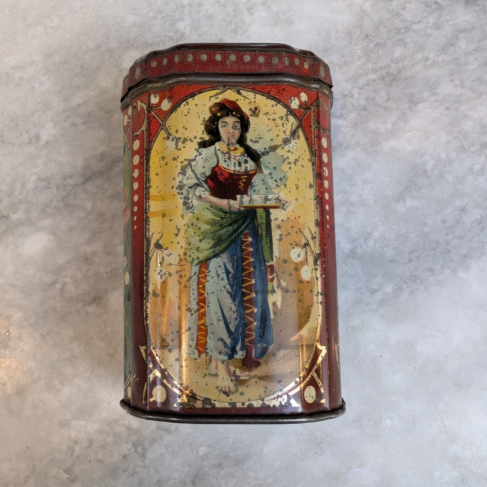 Vintage Decorative Tin with Woman Illustration